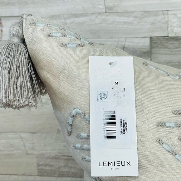 LEMIEUX ET CIE Le Buci Stitch Tasseled Linen Throw Pillow Natural Down Filled - Picture 11 of 16